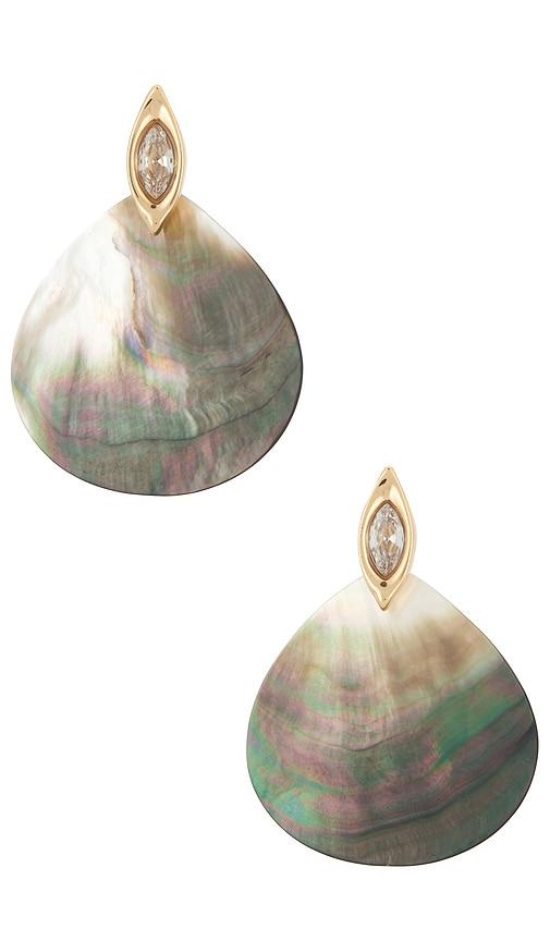 ettika shell statement earrings in grey.