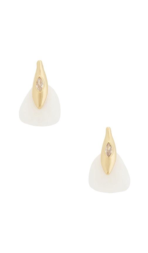 ettika solstice earrings in metallic gold.