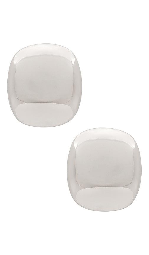 ettika square hoops in metallic silver.