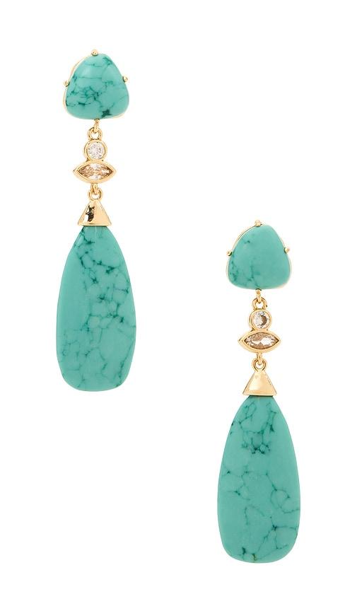 ettika statement drop earrings in teal.