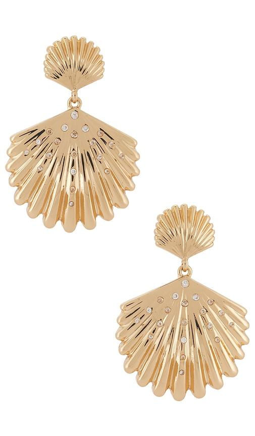 ettika sun drenched shell earrings in metallic gold.