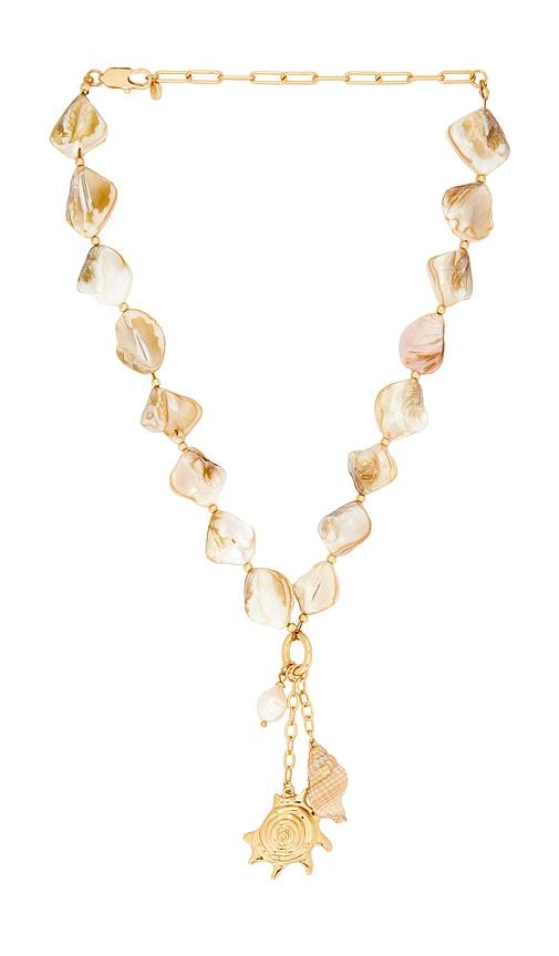 ettika true shell necklace in metallic gold.