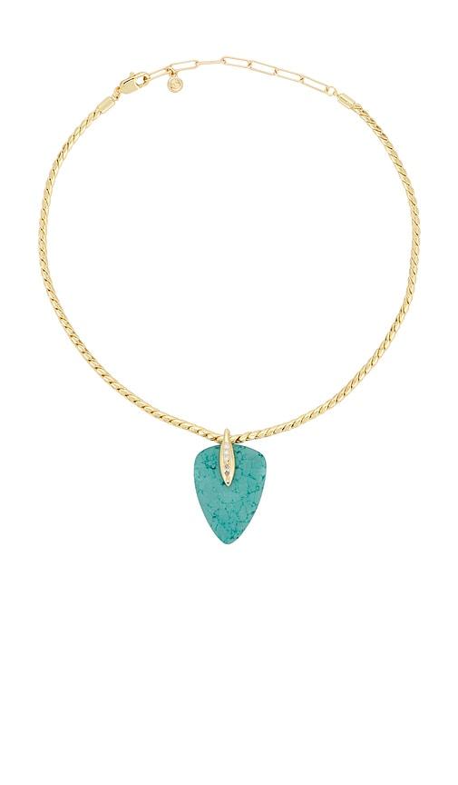 ettika twisted turquoise statement pendant necklace in metallic gold.