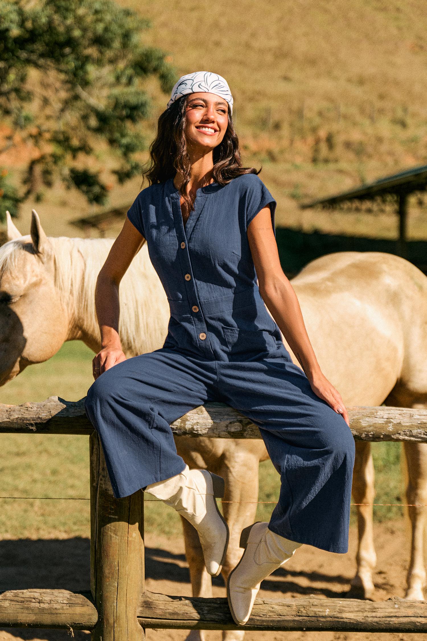 evening air blue jumpsuit - l