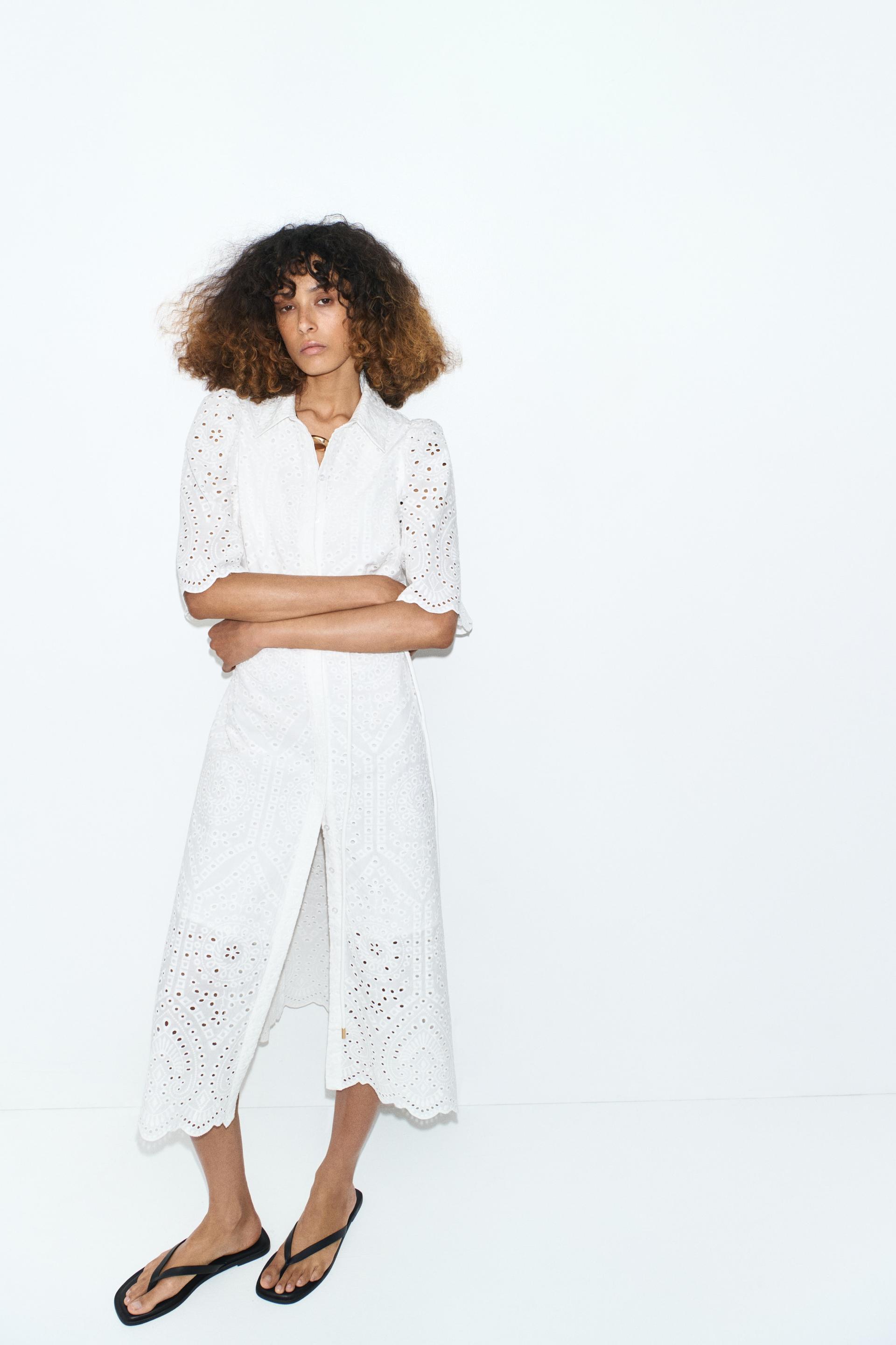 eyelet-embroidered cotton shirt dress