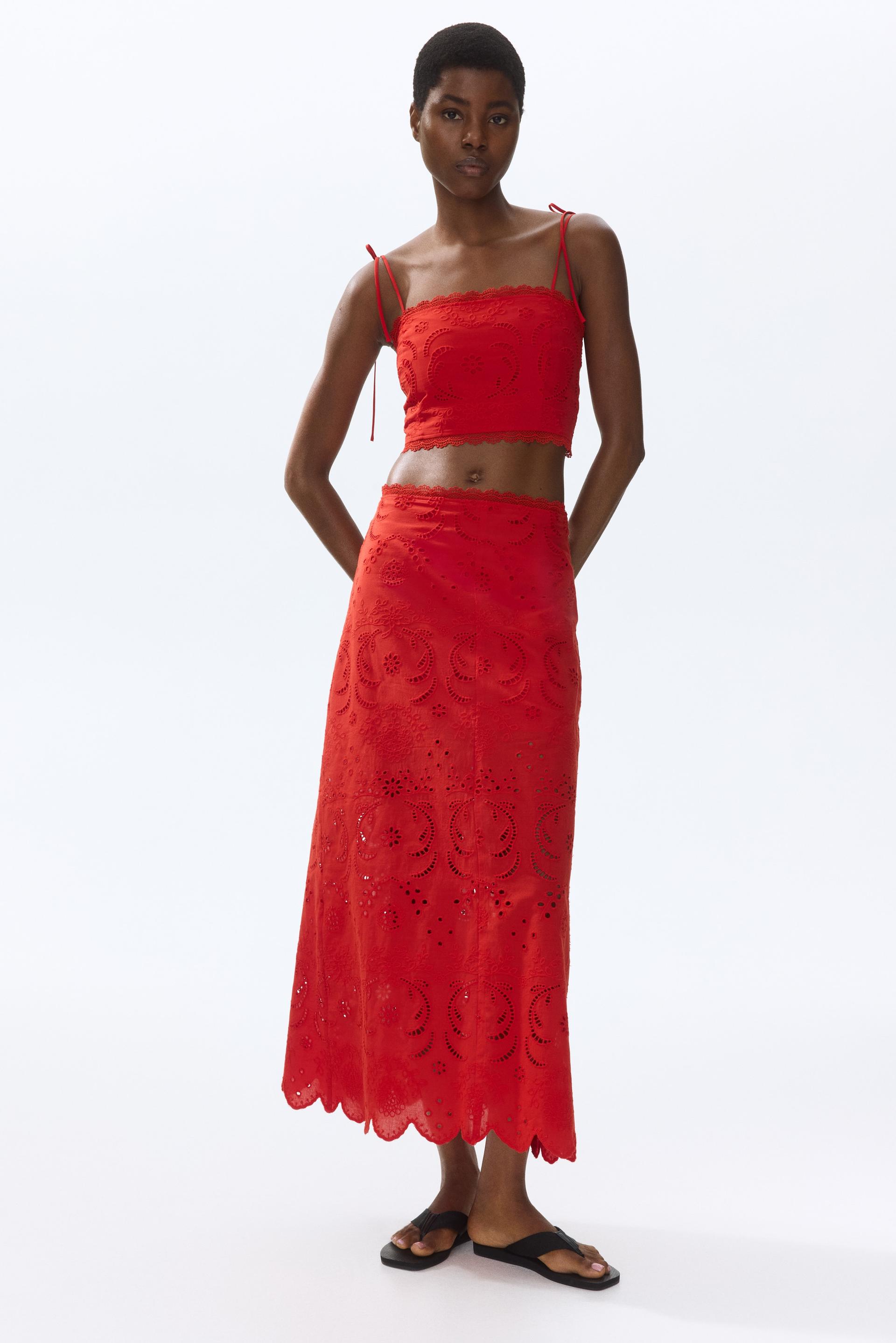 eyelet-embroidered cotton skirt