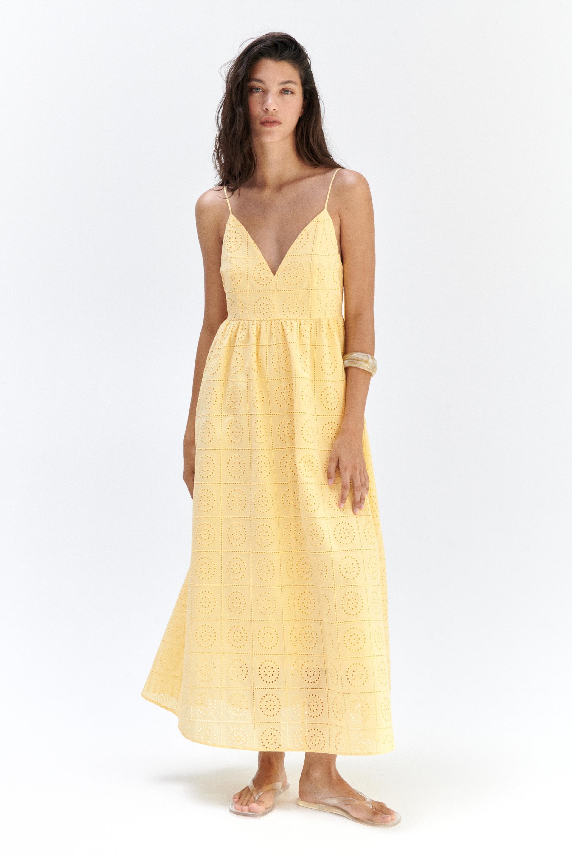 eyelet-embroidered tie-shoulder-strap dress
