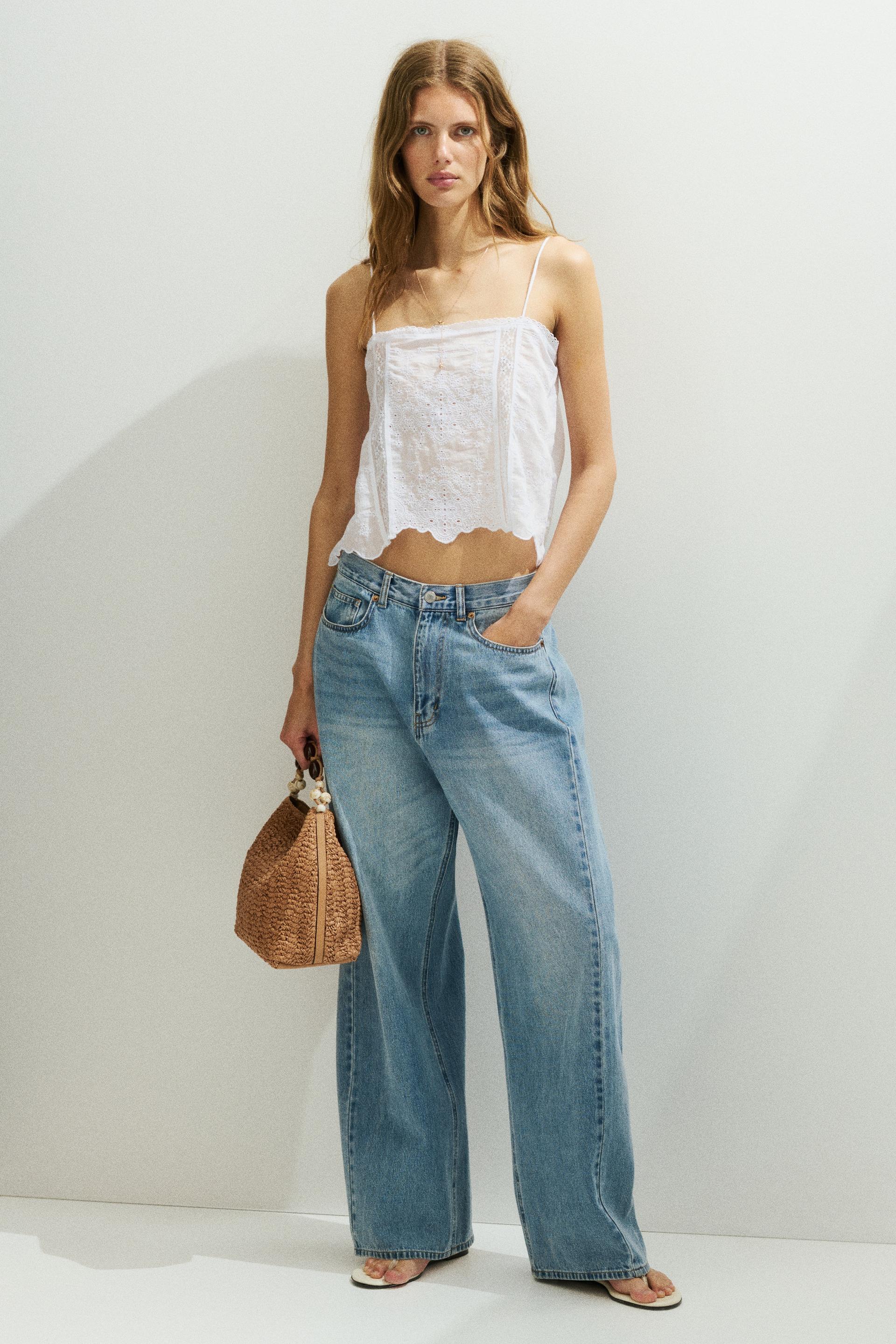 eyelet-embroidered top with tie shoulder straps