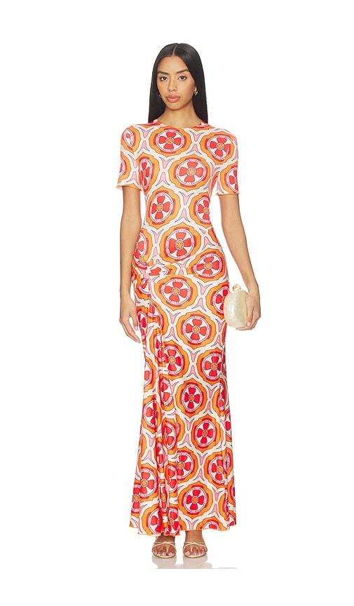 eywasouls malibu annie short sleeve dress in rose,orange. - size m (also in xs)
