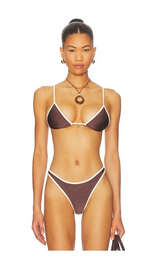 fae lumi triangle bikini top in brown. - size m (also in s)