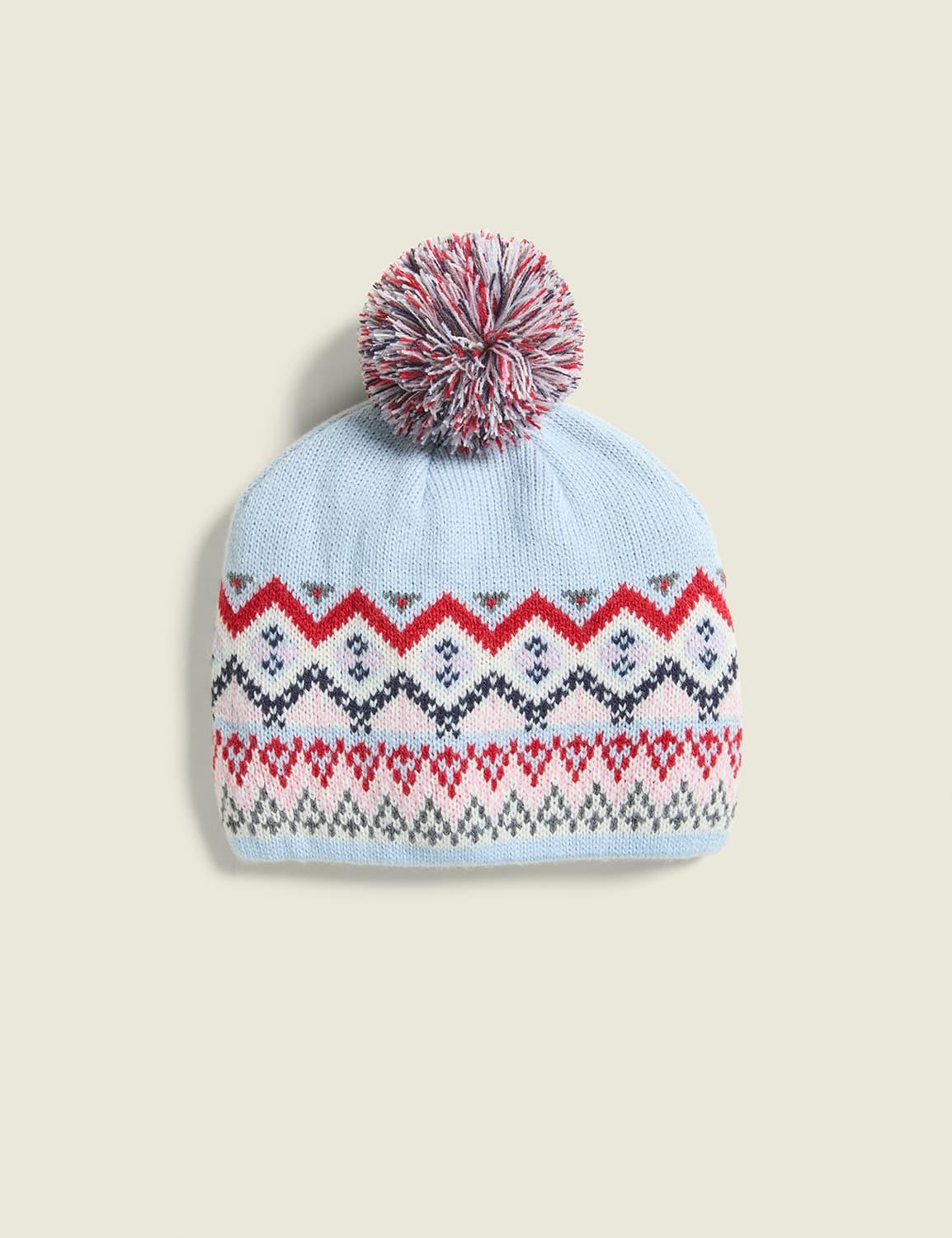 fair isle pom-pom beanie hat