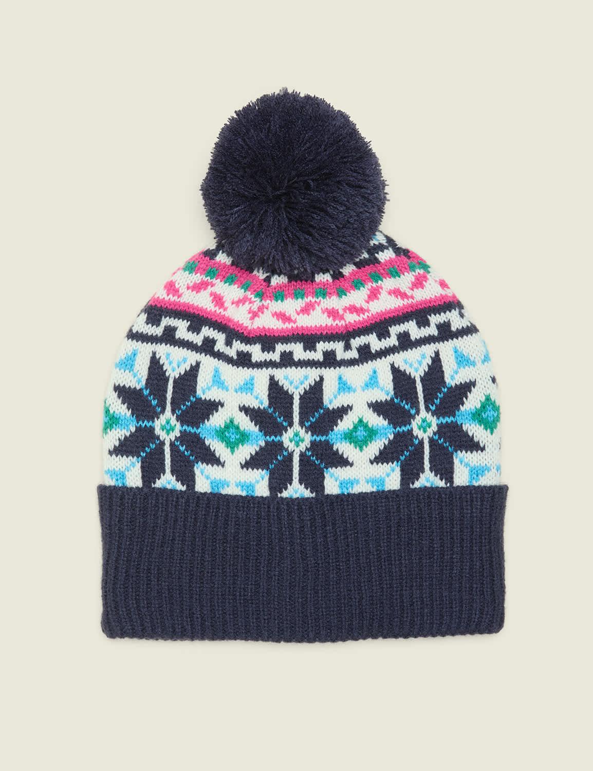 fair isle pom-pom beanie hat