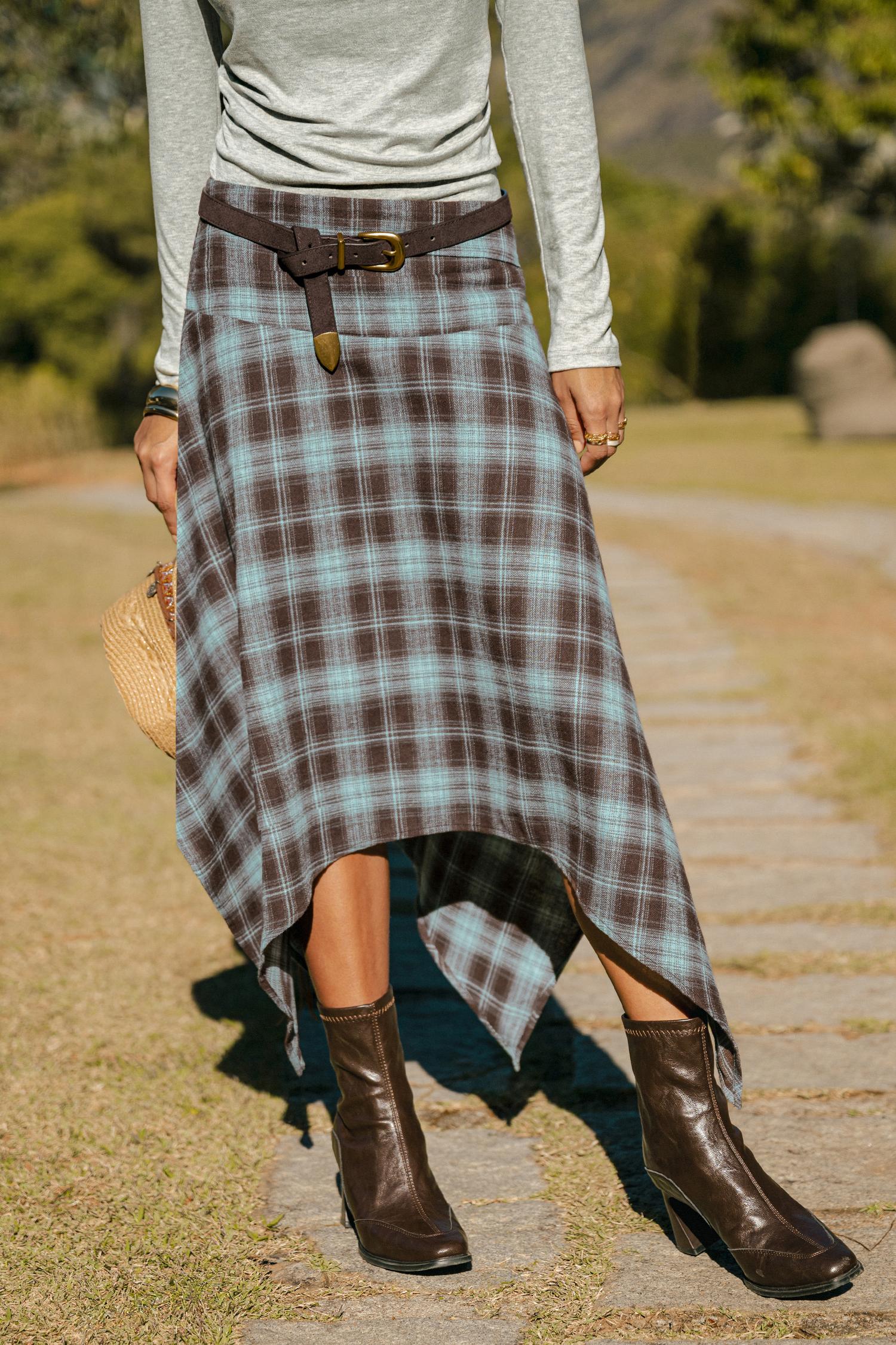 fall feeling plaid midi skirt - l