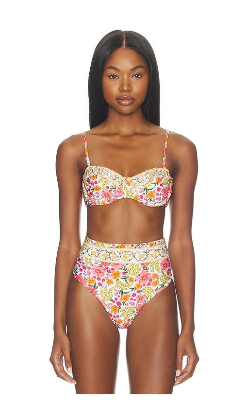 farm rio banana flowers underwire bikini top in white,pink. - size l (also in xs, s, m)