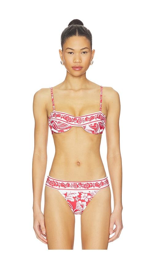 farm rio cashew and birds underwire bikini top in red. - size s (also in xs)