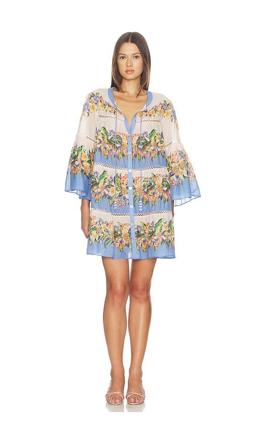 farm rio mini dress in blue,rose. - size l (also in s)
