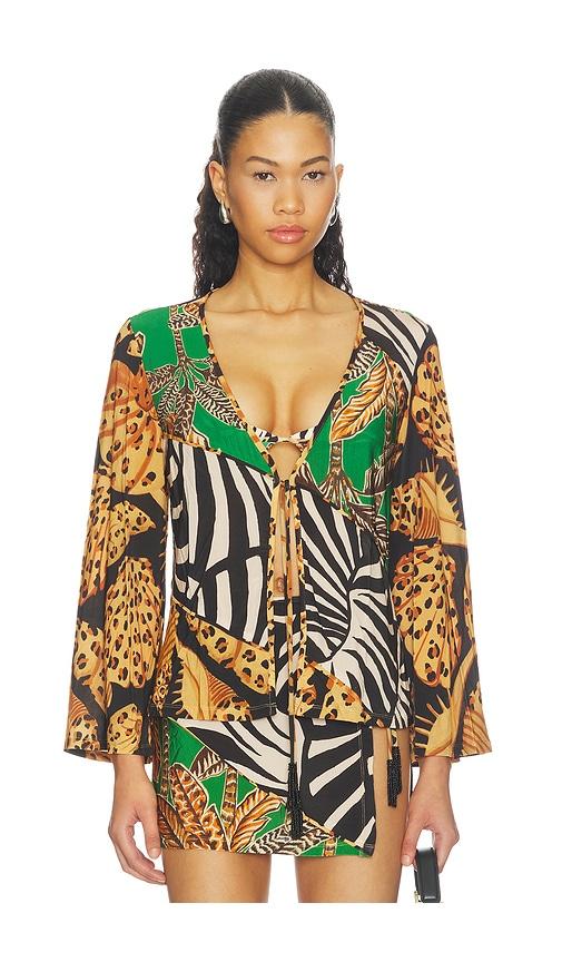 farm rio open front blouse in multi. - size l (also in xs, m)
