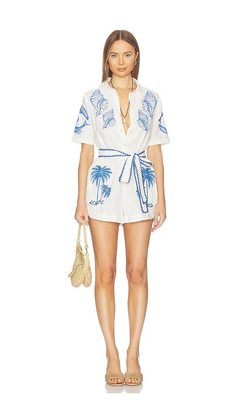 farm rio romper in white,blue. - size s (also in xs)