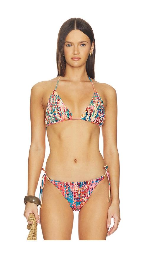 farm rio triangle bikini top in blue,rose. - size l (also in xs, s, m, xl)