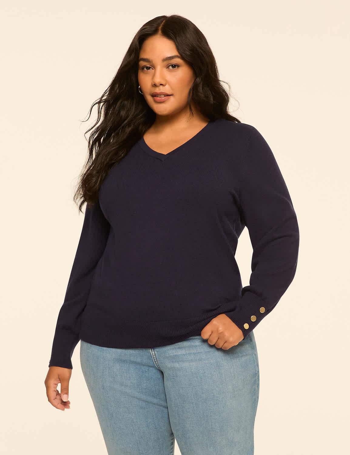 faux-button v-neck sweater