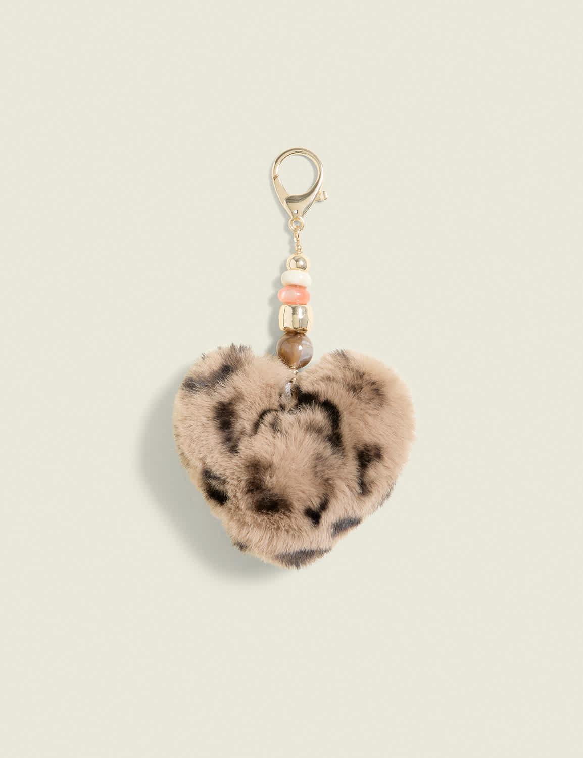 faux-fur cheetah heart bag charm