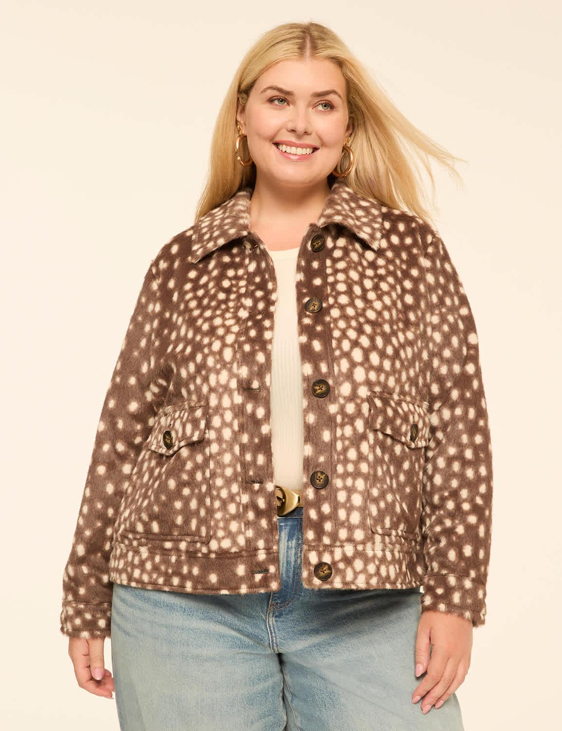 faux-fur deer print jacket