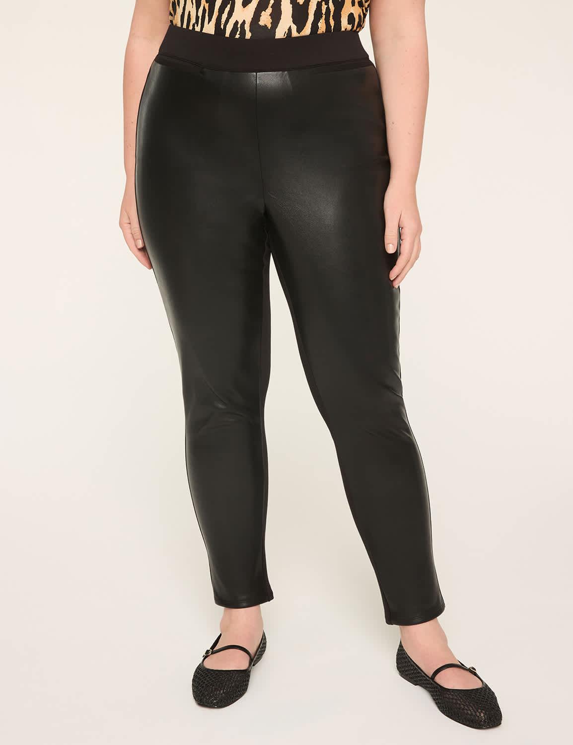 faux-leather & ponte pull-on high-rise legging