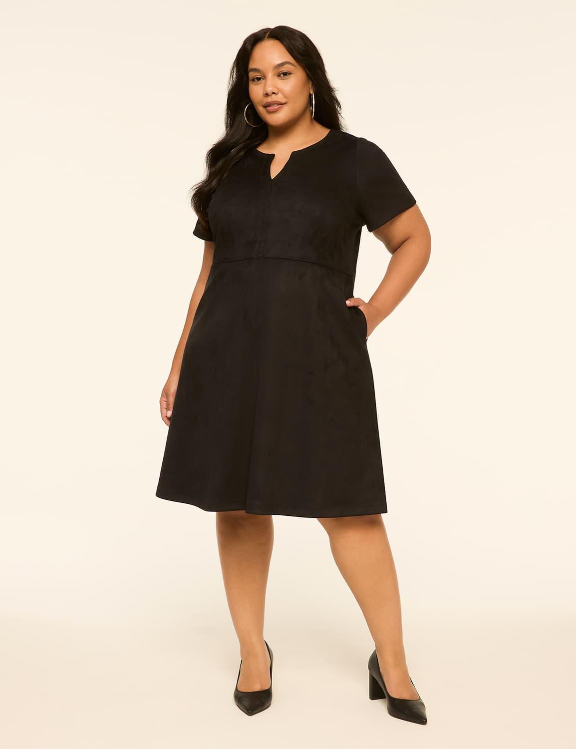 faux-suede notch-neck short dress