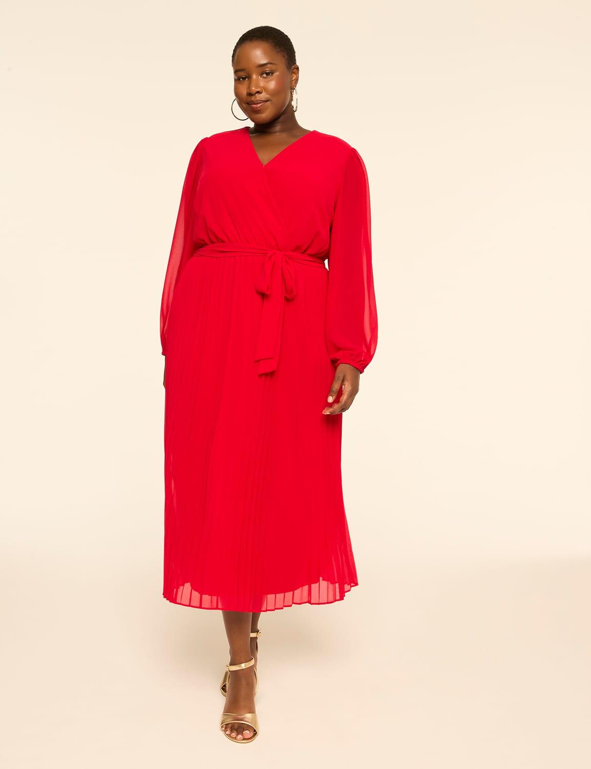 faux-wrap pleated chiffon maxi dress