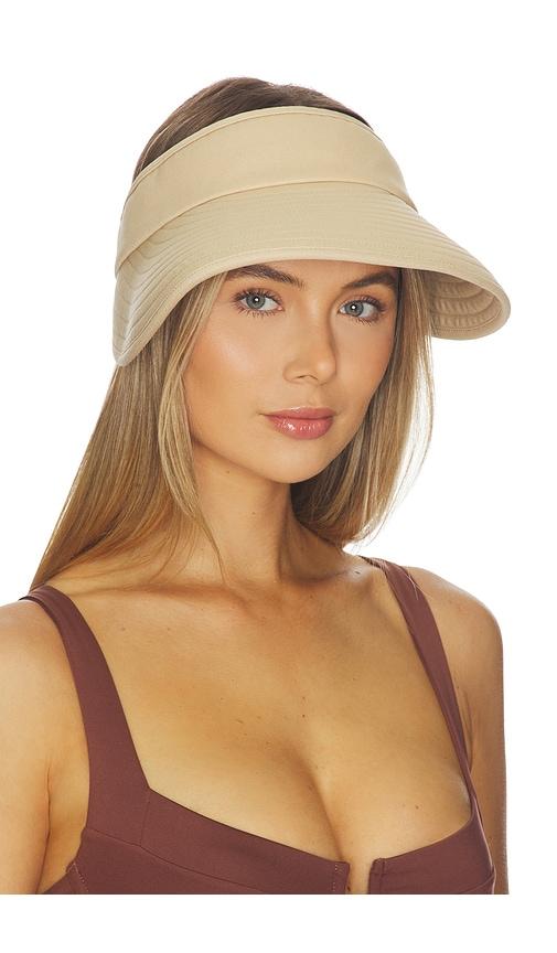 favorite daughter visor with embroidered logo in beige.