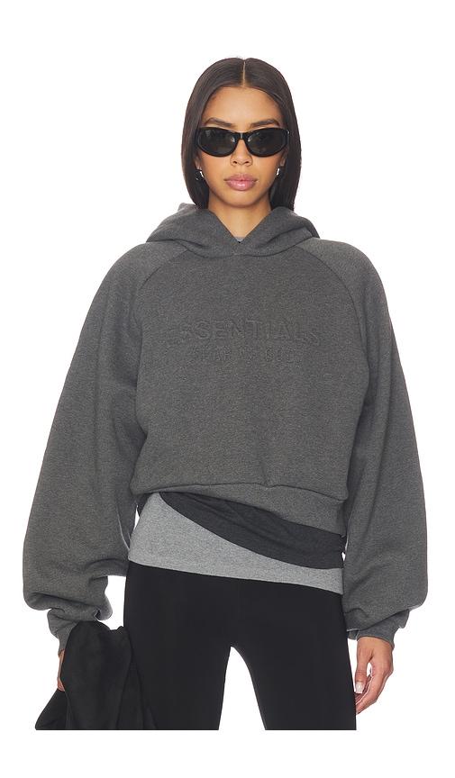 fear of god essentials 90's raglan hoodie in charcoal. - size l (also in xxs, xs, s)