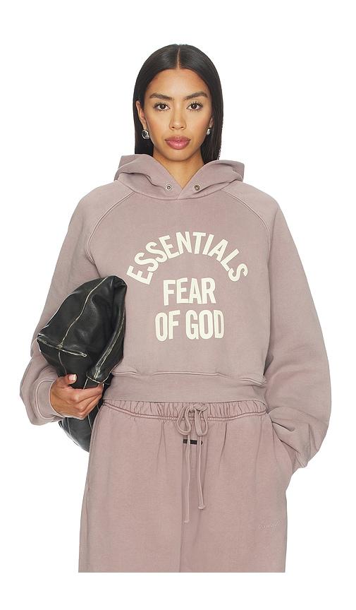 fear of god essentials campus 90's cropped raglan hoodie in mauve. - size s (also in xs)