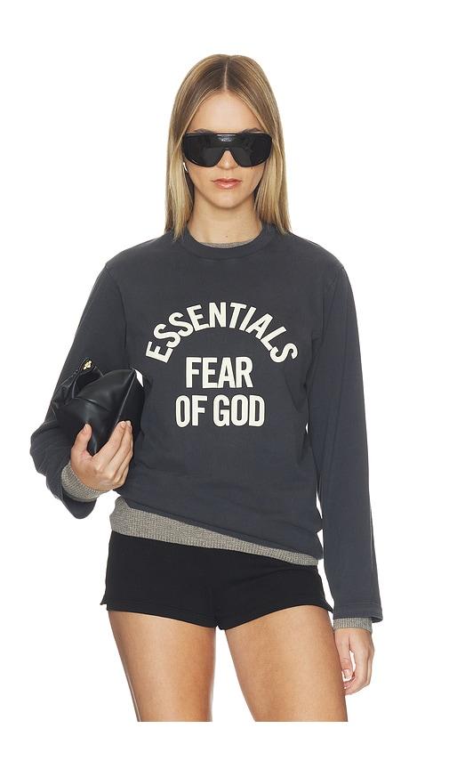 fear of god essentials campus classic long sleeve tee in black. - size l (also in xs, s, m)