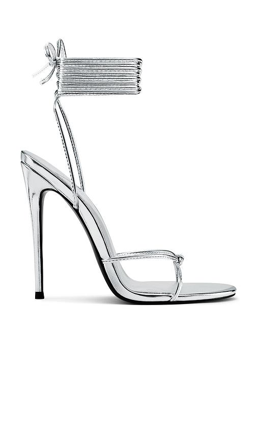 femme la athens lace up heel in metallic silver. - size 5 (also in 6, 7, 8)