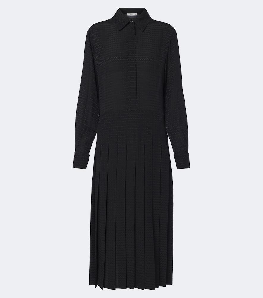 fendi chevron jacquard pleated silk midi dress