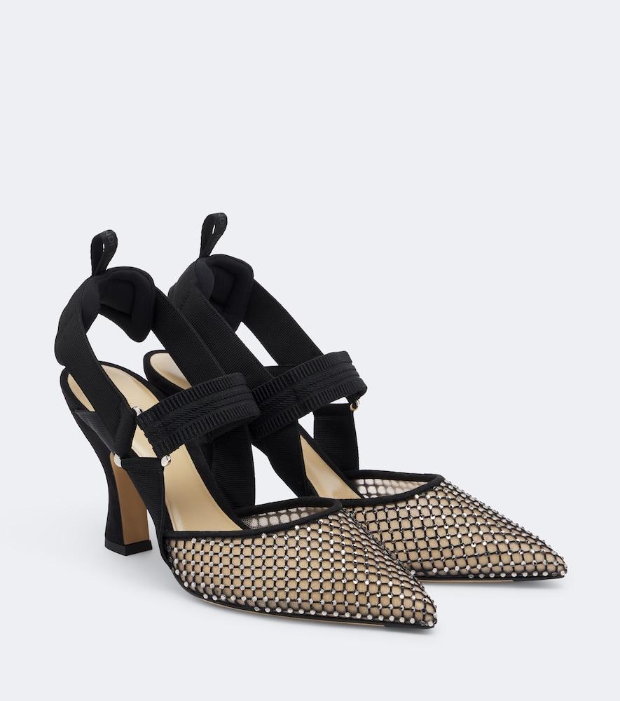 fendi colibrì embellished mesh and suede pumps