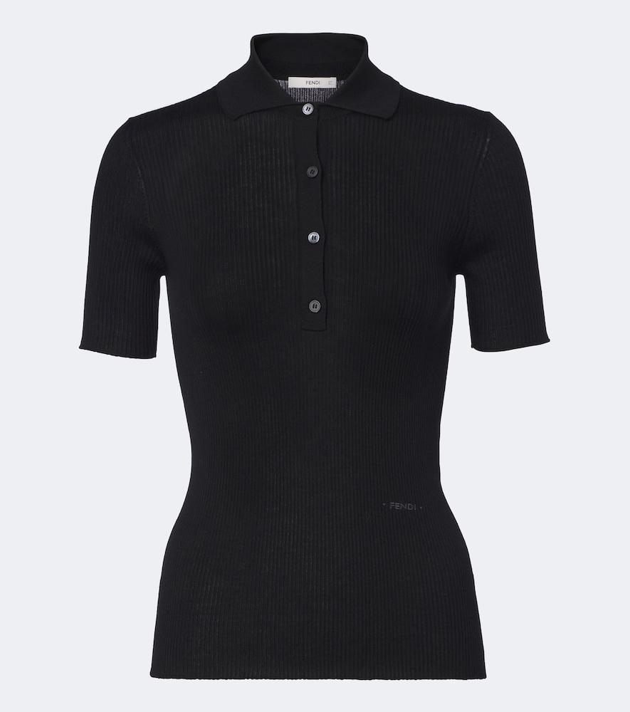 fendi ribbed-knit wool-blend polo shirt