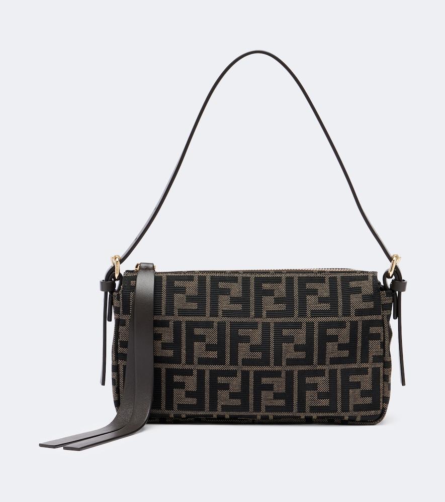 fendi zip top small ff jacquard canvas shoulder bag
