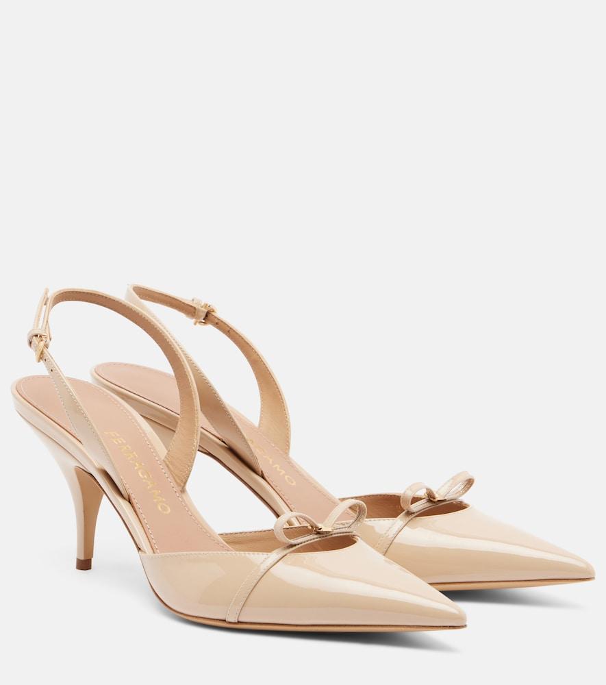 ferragamo bow-detail patent leather slingback pumps