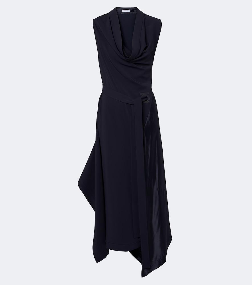 ferragamo draped satin-trimmed jersey midi dress