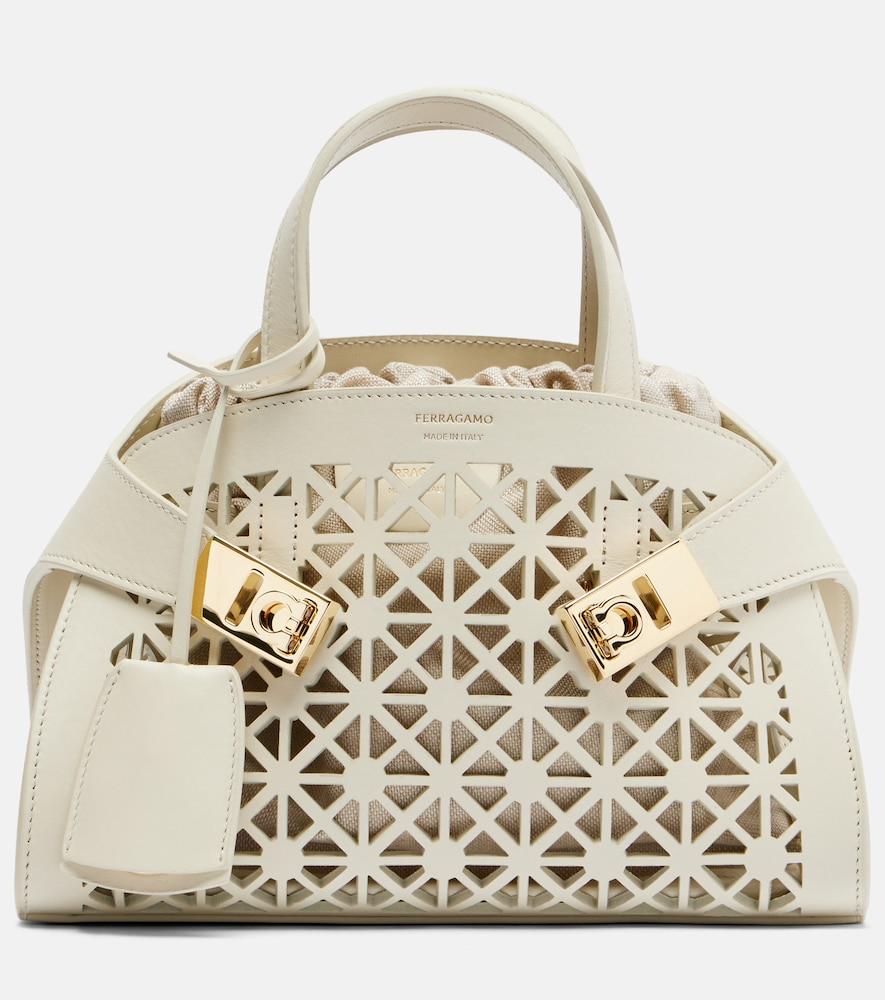ferragamo hug mini laser-cut leather top-handle bag