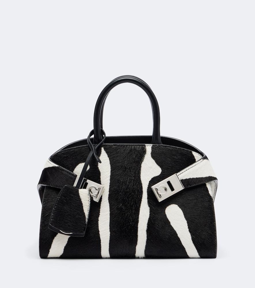 ferragamo hug small zebra print top-handle bag