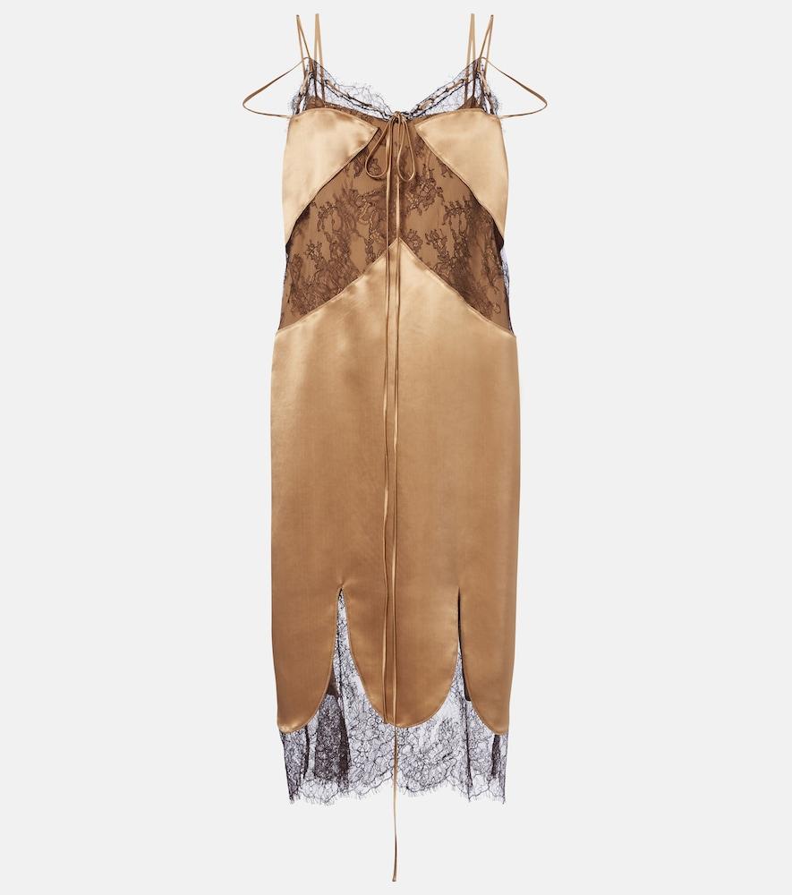 ferragamo lace-trimmed satin midi dress