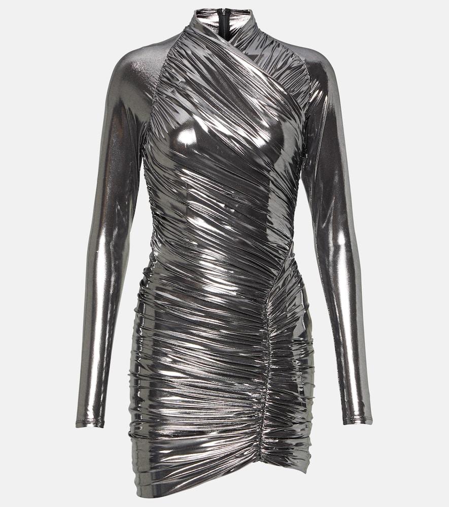 ferragamo metallic draped minidress