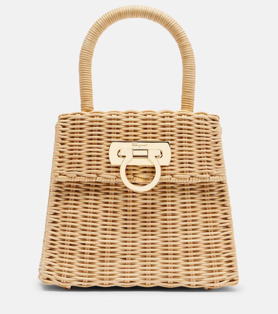 ferragamo small wicker top-handle bag