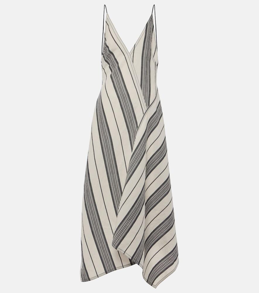 ferragamo striped linen and cotton maxi dress