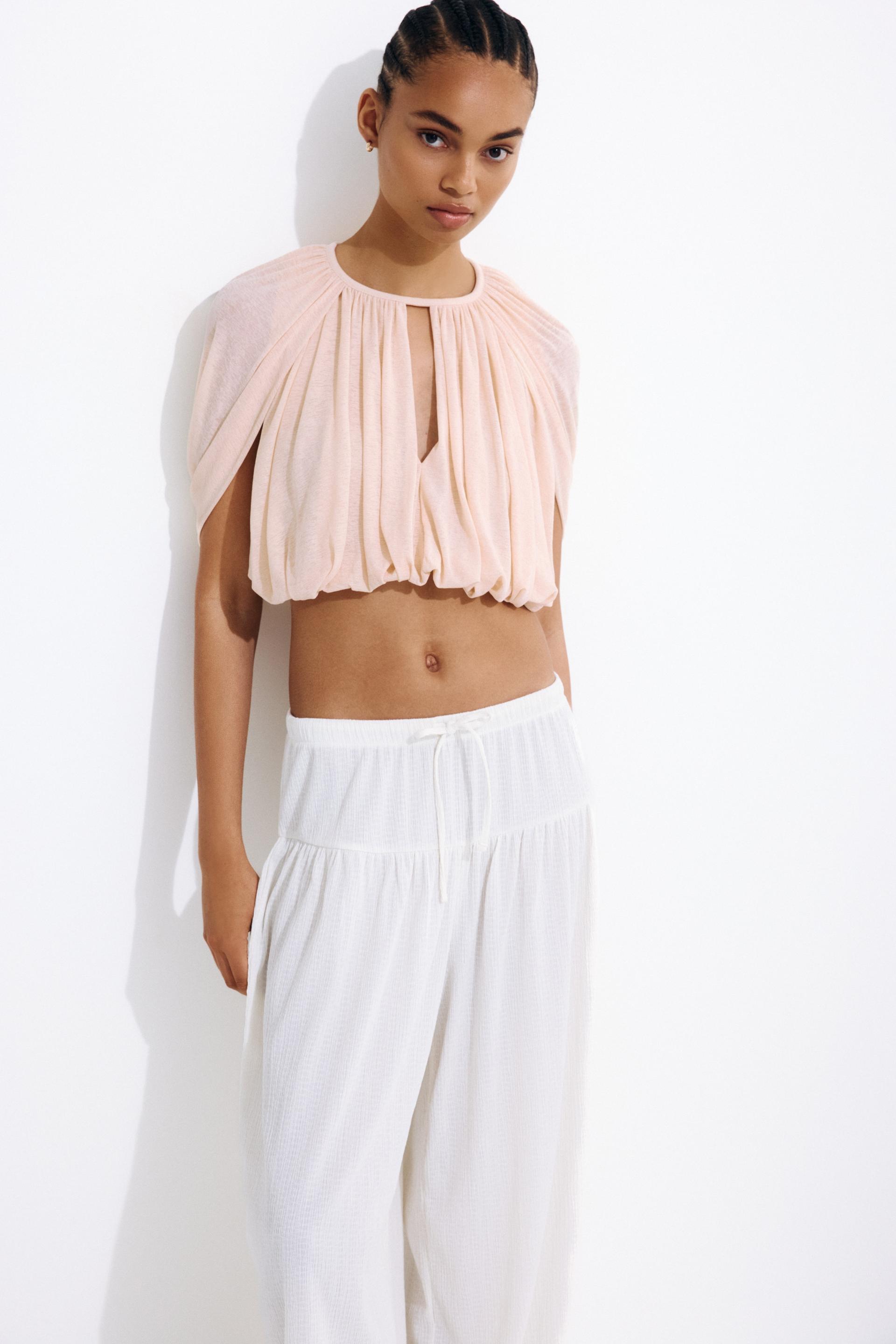 fine-knit bubble-hem top