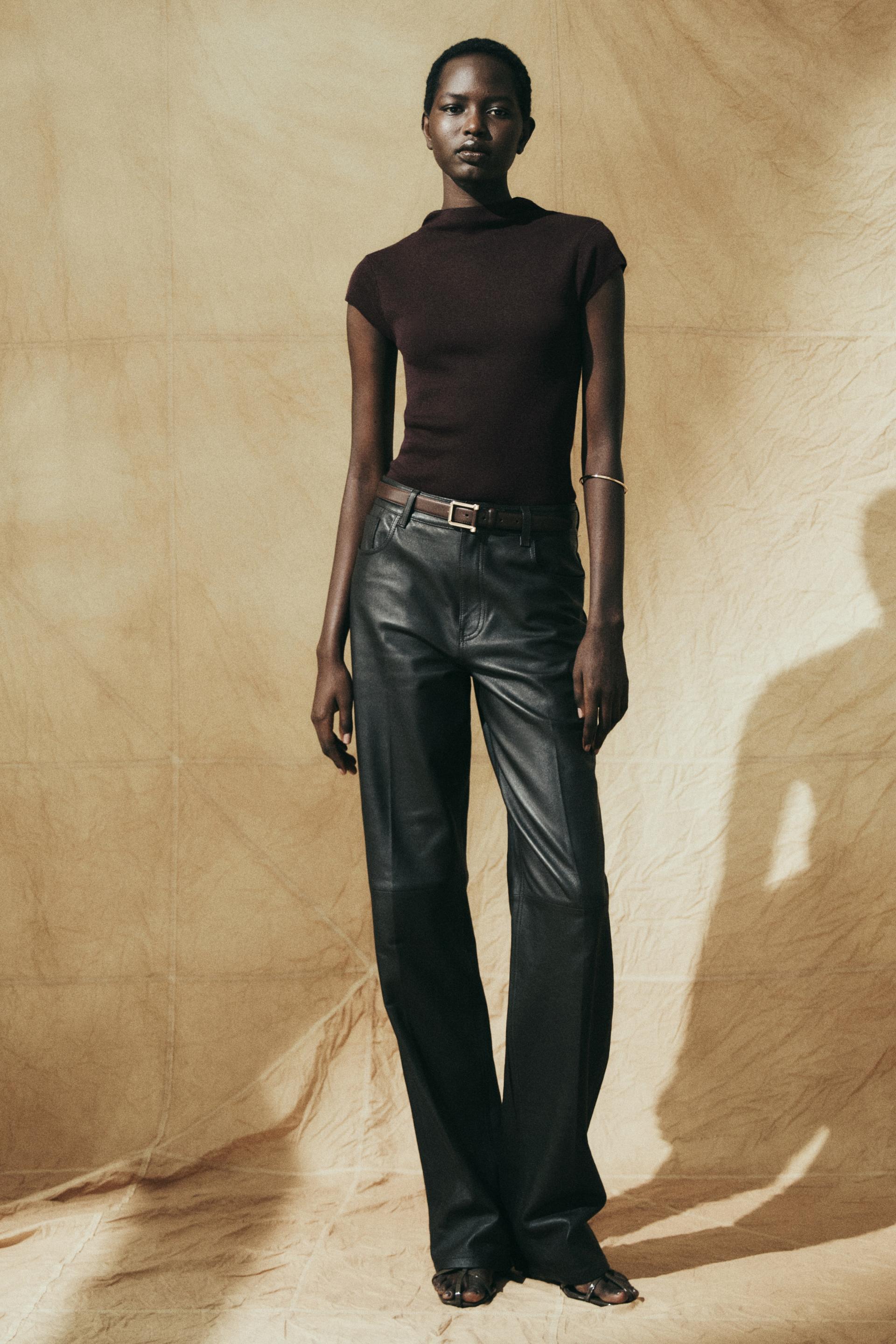 fine-knit mock turtleneck top