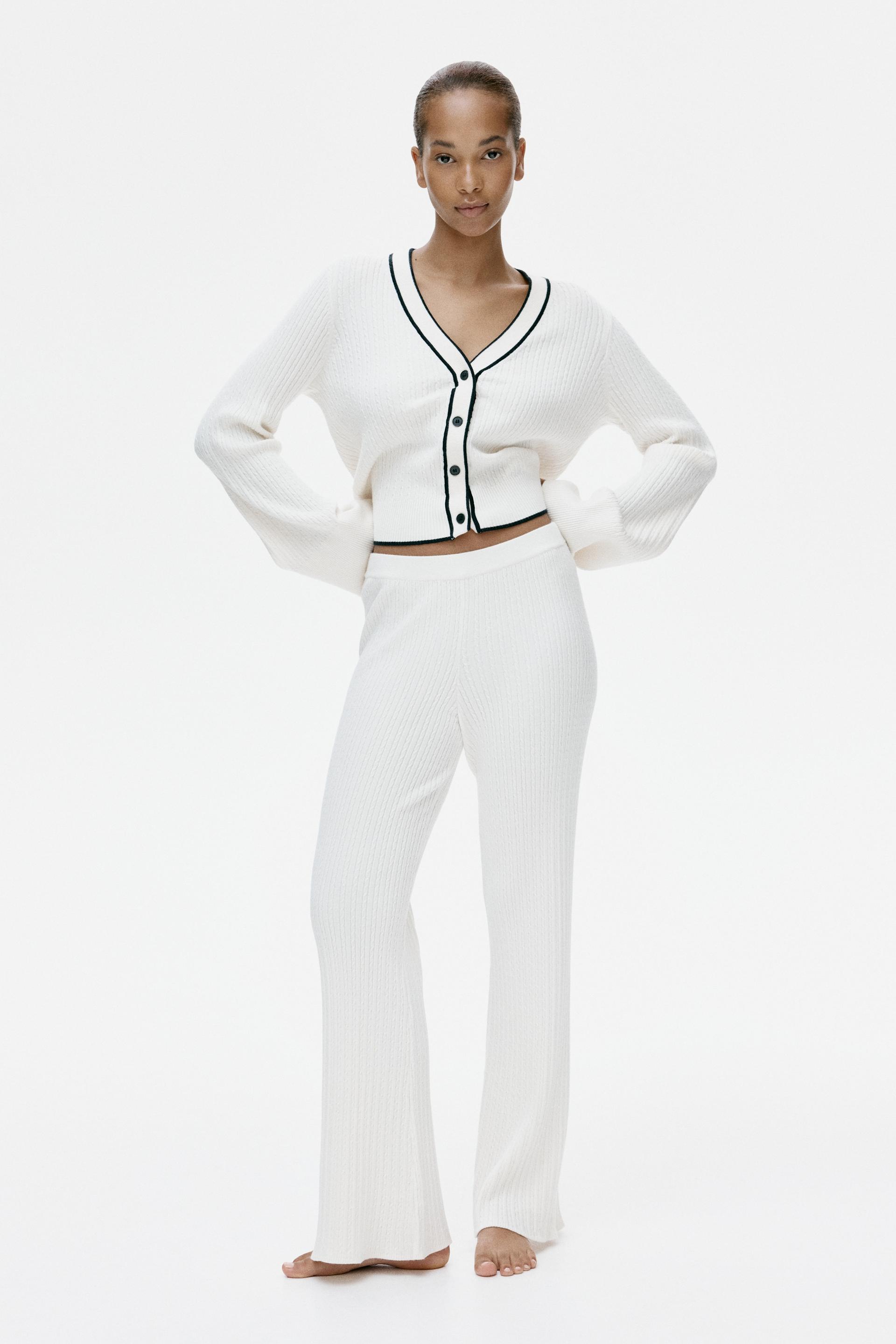 flared cable-knit pants