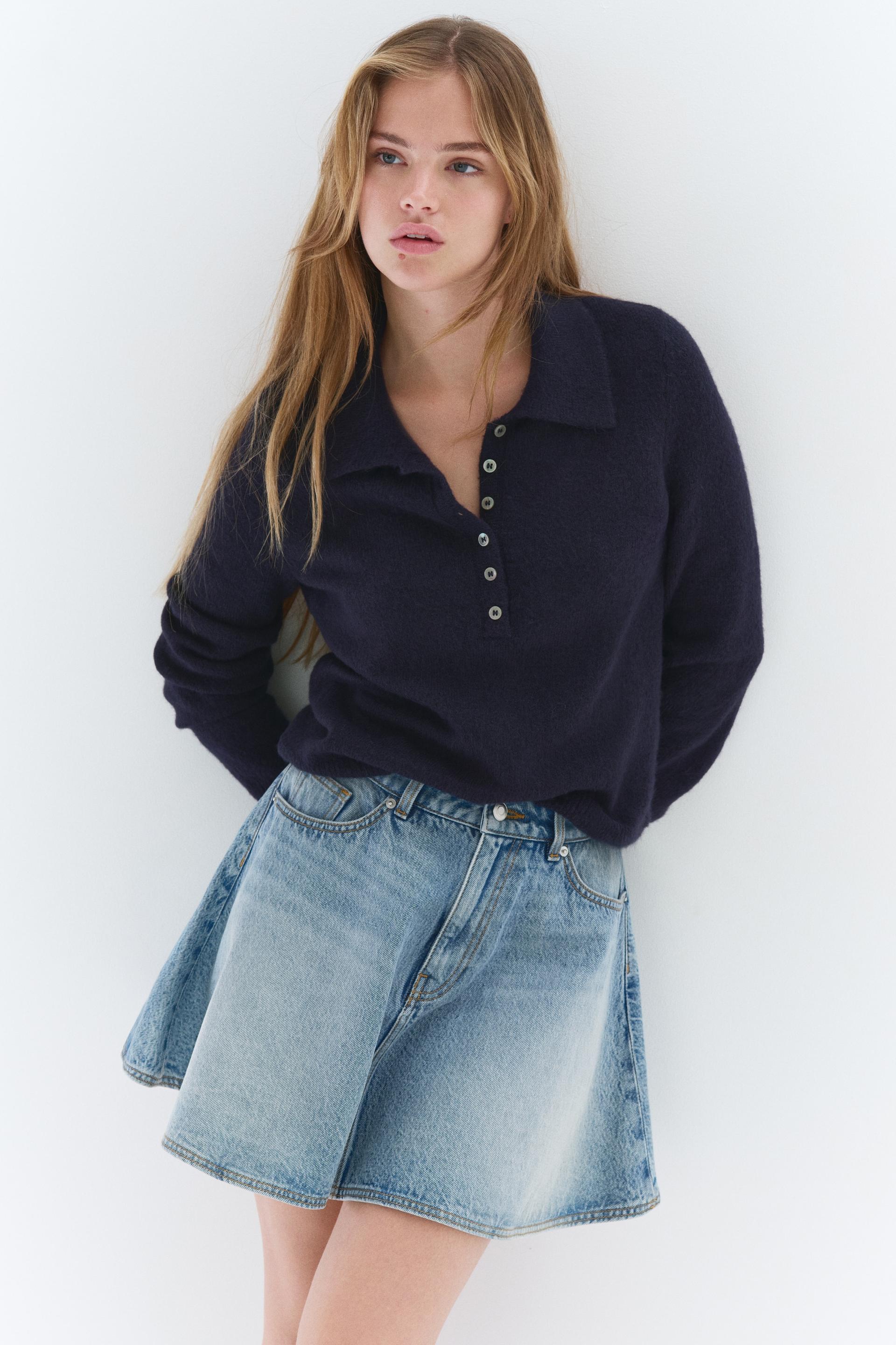 flared denim mini skirt